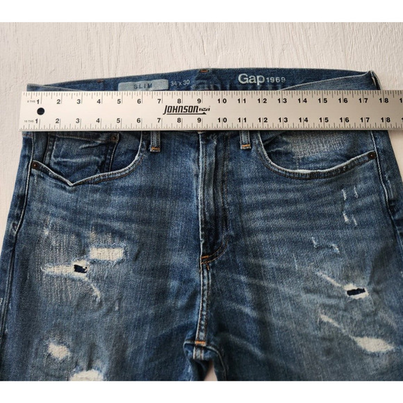Gap 1969 Slim Men's size 34x30 Distressed Denim Slim Jeans (E3) - Picture 8 of 16